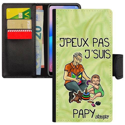 Coque Iphone 13 Simili Cuir Portefeuille J'peux Pas J'suis Papy Je Texte Comique Naissance Fille Etui Drole Bd Papi Jpeux Vert