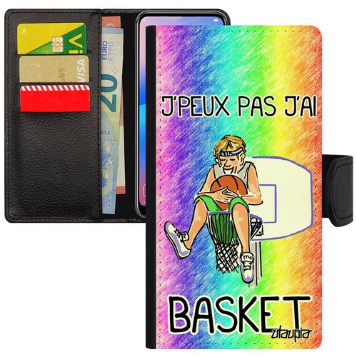 Coque Iphone 13 Mini Simili Cuir À Rabat Porte Cartes J'peux Pas J'ai Basket Humour Etui Sport Vert Design Drole Bd Jo Comique