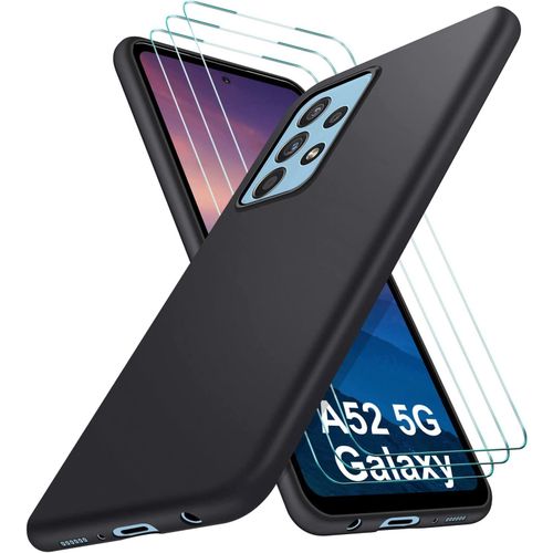 Vanbeek-Z Coque Samsung A52s, Coque Samsung A52, 3 Pièces Verre Trempé Protection Écran + Souple Premium Silicone Tpu Housse Case Pour Samsung Galaxy A52 4g / 5g / A52s 5g, Noirz6815