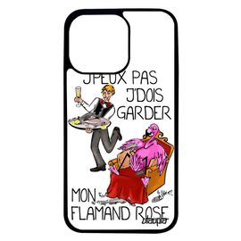 Coque Iphone 13 Pro Silicone J'peux Pas J'dois Garder Mon Flamand Rose Humour Paradis Blanc Humoristique Cartoon Je Drole Noir