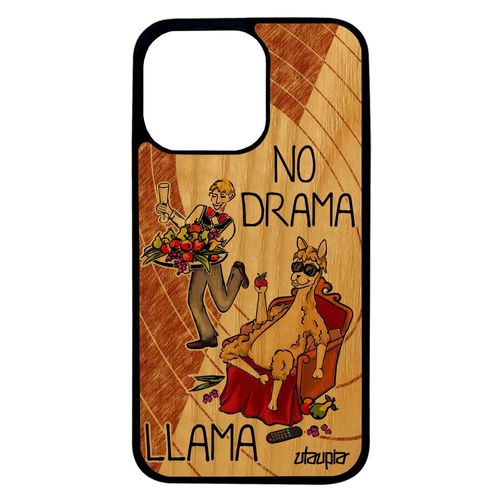 Coque Bois Silicone Iphone 13 Pro Humour No Drama Lama Personnalisé Cartoon Bd Texte Drole Marron Llama Telephone Humoristique