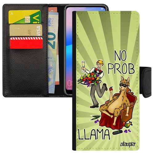 Coque Rabat Galaxy S22 Ultra No Prob Lama Bd Problama Smartphone Texte Case Drole Animal Vert Etui Dessin Cartoon Humour Pu Samsung