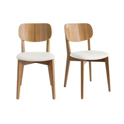 Chaises Vintage Chêne Et Assise Blanche (Lot De 2) Lucia