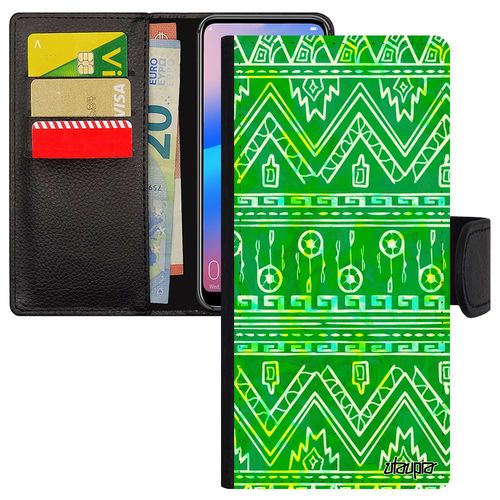 Coque Pour Iphone 13 Pro Max Portefeuille Motif Azteque Smartphone Leather Vert Etui Texture Frise Dessin Ethnique Fantaisie