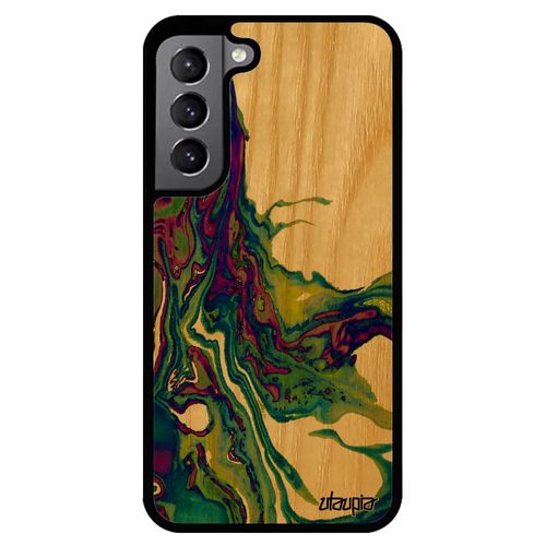 Coque Bois Samsung S22 Silicone Peinture Nature Marbre Texture Original Coloré Souple Antichoc Artisanal Art Etui Motif Jaune Galaxy
