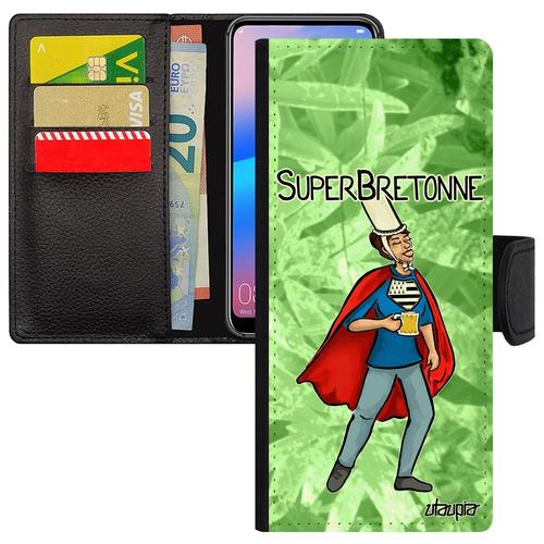 Coque Super Bretonne Galaxy S22 Ultra Cuir Rabat Portefeuille Pas Cher Comics Vert Etui Humour Bd Drole Pochette Texte Heros Samsung