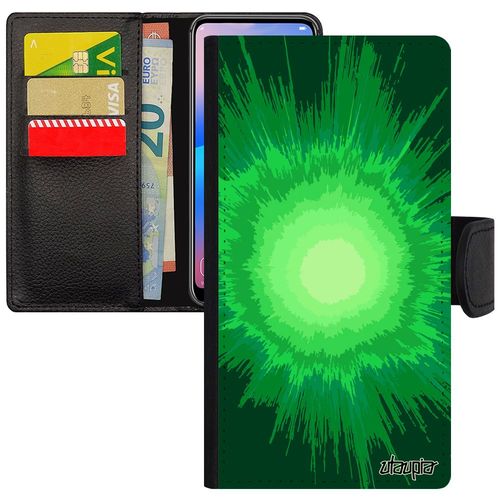 Coque Iphone 13 Mini Simili Cuir Portefeuille Explosion Texture Cover Galaxie Telephone Motif Espace Coloré Original Vert Etui