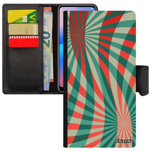 Coque Illusion D'optique Pour Iphone 13 Simili Cuir Rouge Spirale Pochette Coloré Design Geometrique Telephone Original Case