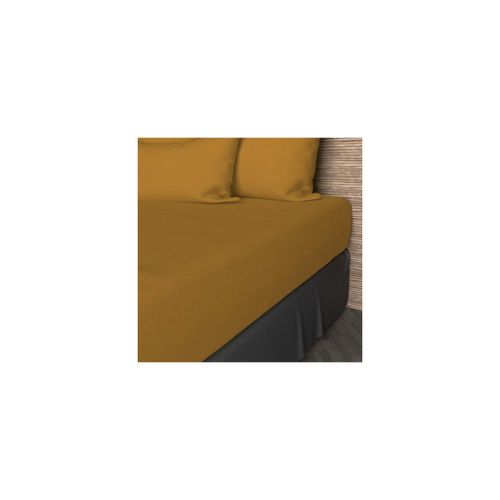 Drap Housse En Coton 57 Fils 200x200 Cm Uni Moutarde, Par Soleil D'ocre