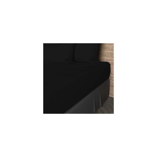 Drap Housse En Coton 57 Fils 200x200 Cm Uni Noir, Par Soleil D'ocre