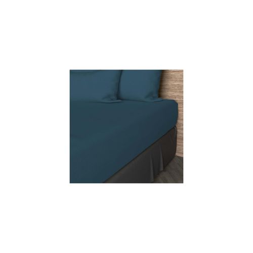 Drap Housse En Coton 57 Fils 200x200 Cm Uni Bleu Canard, Par Soleil D'ocre
