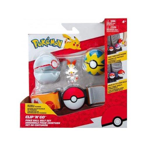 Coffret Pokemon : Ceinture Du Dresseur Avec Premier Ball Et Rapide Ball Et Figurine Flambino - Pokeball - Set Gar?On + 1 Carte Animaux
