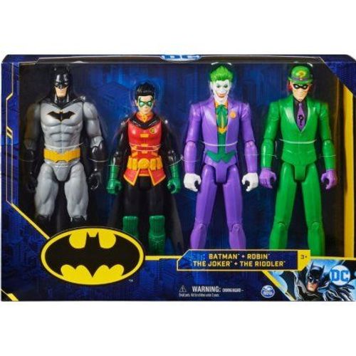 Coffret 4 Personnages Batman 30 Cm Batman Le Joker - Robin - L'homme Mystère - Figurine Super Hero Série - Set Dc + 1 Carte Animaux