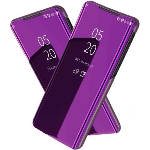 Tihen Coque Galaxy Note 10 Plus Flip Clear View Translucide Miroir Cover Standing 360°Housse Étui Antichoc Smart Cover Bumper + Film Verre Trempé 2 Pièce Pour Samsung Galaxy Note 10 Plus -Violet