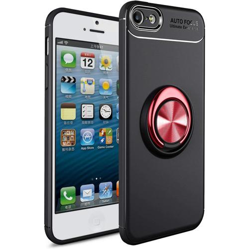 Tihen Compatible Iphone 5/5s/Se Coque, 360 Degres Protection Bumper + Verre Trempé, Coque Avec Anneau Support Cover Skin Cases Housse Etui Protector Pour Iphone 5/5s/Se -Noir+Rouge