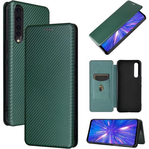 Tihen Compatible Avec Coque Rakuten Big, Mince Flip Fibre De Carbone [Test De Chute] Antichoc Stand Fente Avec Carte, Protecteur D'écran En Verre Trempé*2-Vert