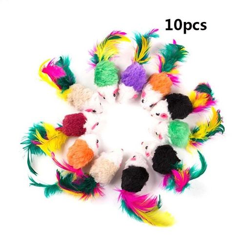Mini Jouet Drôle À Simulation De Souris En Fausse Mousse Pour Chat,Peluche Avec Plume Colorée Pour Jeu Pour Animal De Compagnie,10 Pièces - Type 10pcs B