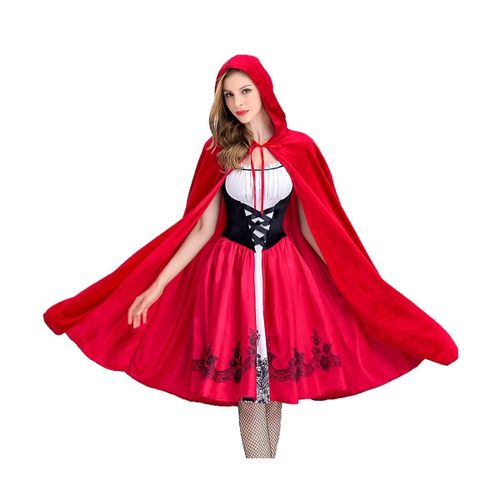 Women's Gothic Red Riding Hood Costume Hooded Cloak Christmas Halloween Party Dress With Cape Adult