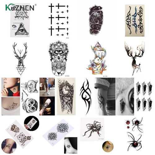 Autocollant De Tatouage Temporaire Imperméable, Faux Tatouages Pour Hommes Et Femmes, Motif Animal, Hibou, Araignée, Girafe, Flash, Bras, Cou 