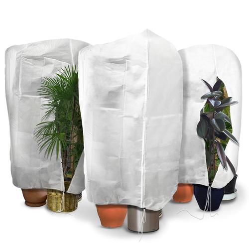 Lot de 3 Housse Hivernage Plante avec Cordon et zipper Polypropylème 80g/m² 120x180cm blanc