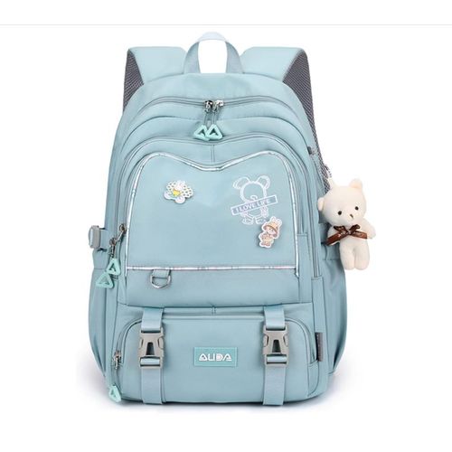 Sac à Dos Scolaires Cartables Filles Garçons pour Primaire AOutdoor Voyage école Ados, avec Pendentif en Peluche Imperméable Nylon Bleu
