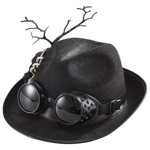 Chapeau haut de forme steampunk en feutre avec lunettes adulte