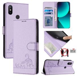 Étui Pour Xiaomi Mi A2 Rfid Chat Portefeuille À Rabot Porte-Fente Pour Carte, - Violet