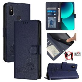 Étui Pour Xiaomi Mi A2 Rfid Chat Portefeuille À Rabot Porte-Fente Pour Carte, - Bleu