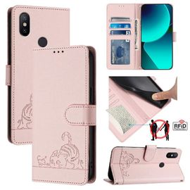 Étui Pour Xiaomi Mi A2 Rfid Chat Portefeuille À Rabot Porte-Fente Pour Carte, - Couleur Rose