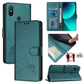 Étui Pour Xiaomi Mi A2 Rfid Chat Portefeuille À Rabot Porte-Fente Pour Carte, - Vert Foncé