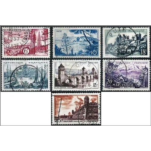 France 1955, Belle Série Touristique, Timbres Yvert 1036 Région Bordelaise, 1037 Marseille, 1038 Nice, 1039 Cahors, 1040 Uzerche, 1041 Martinique Et 1042 Brouage, Oblitérés, Tbe -