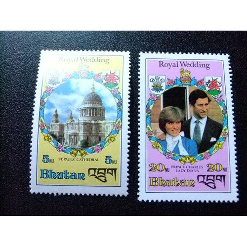 50 Bhoutan Bhoutan 1981 / Mariage Royal Prince Charles Et Lady Diana Spencer / Yvert 552 / 553 Mnh