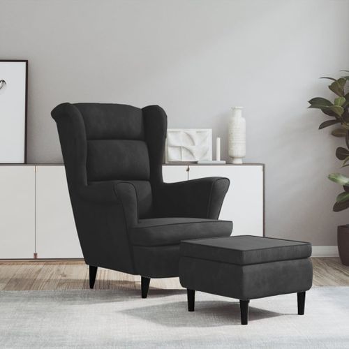 Vidaxl Fauteuil À Oreilles Avec Tabouret Gris Foncé Velours