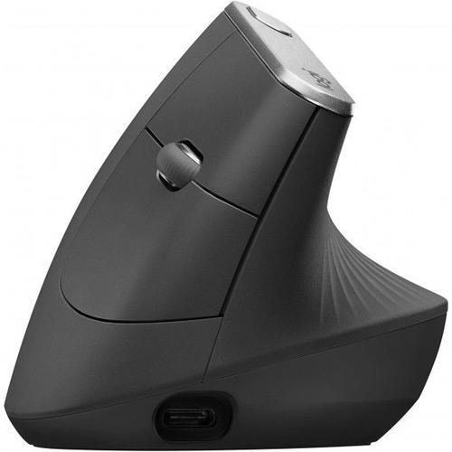 Logitech MX Vertical - Souris verticale - ergonomique - optique - 6 boutons - sans fil, filaire - Bluetooth, 2.4 GHz - récepteur sans fil USB - graphite