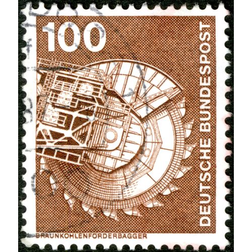 Timbre Oblitéré Deutsche Bundespost, Braunkohlenforderbagger, 100
