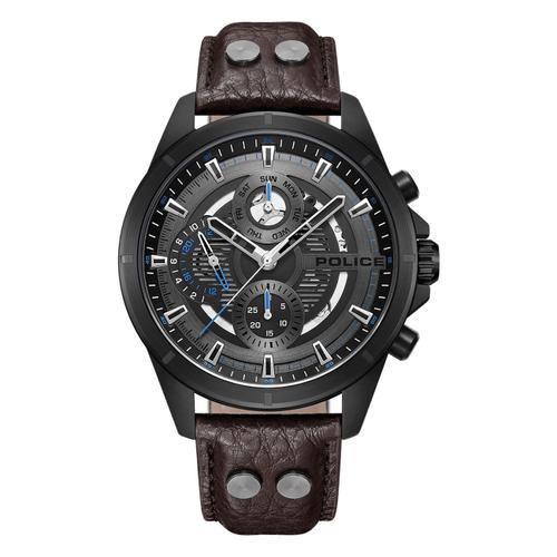 Montre Homme Police Cuir Marron Foncé Montre-Bracelet Police Malawi Upof0004602