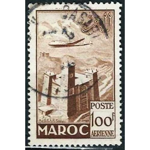 Maroc, Protectorat Français 1952, Beau Timbre De Poste Aerienne Yvert 87, Casbah De L'anti Atlas, Oblitere, Tbe -