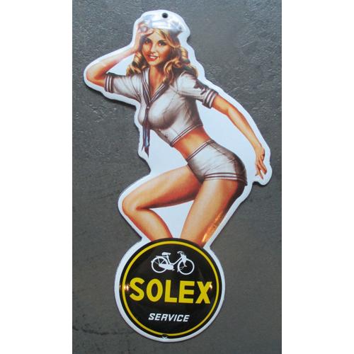 Mini Plaque Emaillée Pin Up En Habit De Marin Logo Solex Tole Email Deco Garage