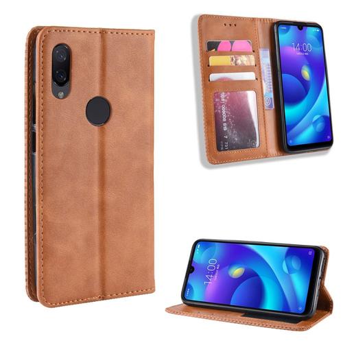 Coque Xiaomi Redmi Note 7s,Etui Pour Xiaomi Redmi Note 7s,Coque En Cuir Vintage Pour Xiaomi Redmi Note 7s,Étui À Rabat Pour Xiaomi Redmi Note 7s,Marron