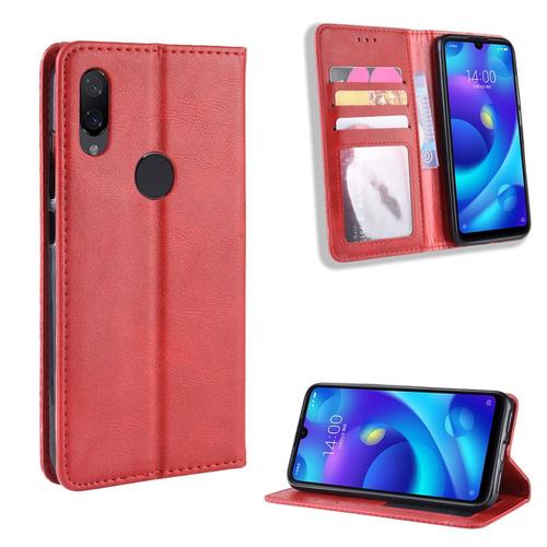 Coque Xiaomi Redmi Note 7s,Etui Pour Xiaomi Redmi Note 7s,Coque En Cuir Vintage Pour Xiaomi Redmi Note 7s,Étui À Rabat Pour Xiaomi Redmi Note 7s,Rouge