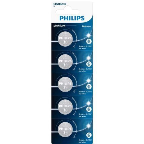 Pile CR2032 Philips lot de 5 piles CR2032 lithium 3 volts