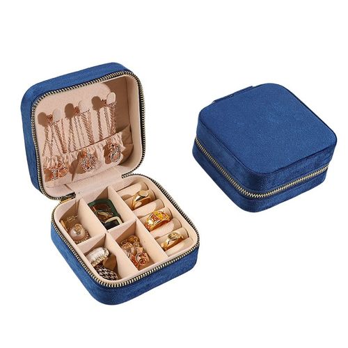 Boîte à bijoux portative en velours de voyage, organisateur de coffret à bijoux Bleu foncé