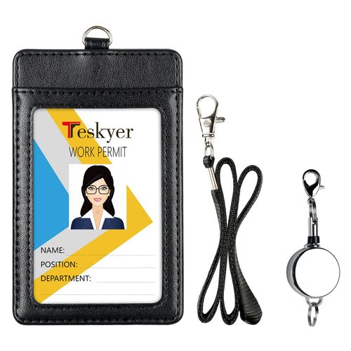 Porte-cartes Porte-badge vertical en cuir PU Le noir