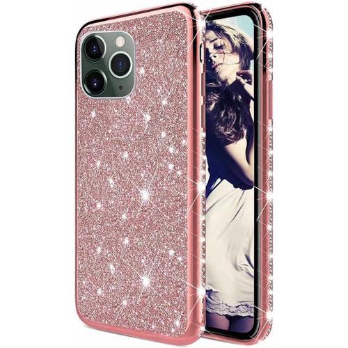 Tywz Scintillement Coque Pour Iphone 13 Pro Max,Ultra Mince Slim Brillant Diamant Glitter Strass Silicone Etui Housse De Protection Pour Fille Femme-Or Rose