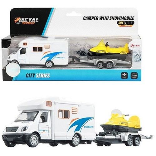 Véhicule Minature - Camping Car + Remorque Et Moto Neige