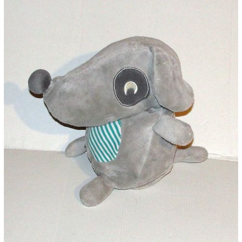 Doudou Chien Gris Orchestra - Peluche Chien Ventre Rayé Bleu