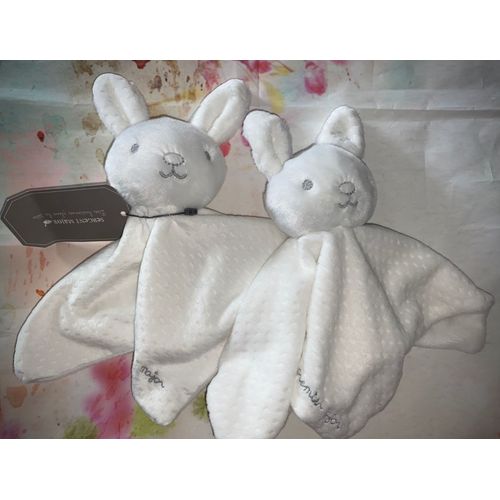 Doudou Lapin Plat Mouchoir Mon Premier Major Peluches Jouet Blanc Bebe