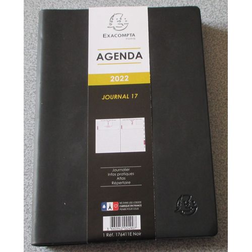 Agenda Journal 17 Exacompta 2022 - Journalier Infos Pratiques Atlas - Répertoire Amovible - 12x17cm- Couverture Plastifiée