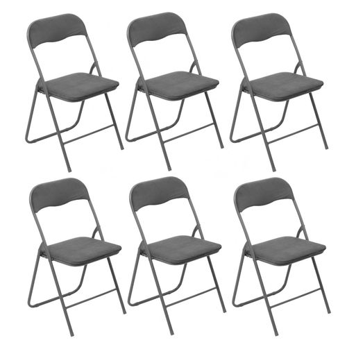 Lot De 6 Chaises Pliantes Effet Velours - Gris Clair