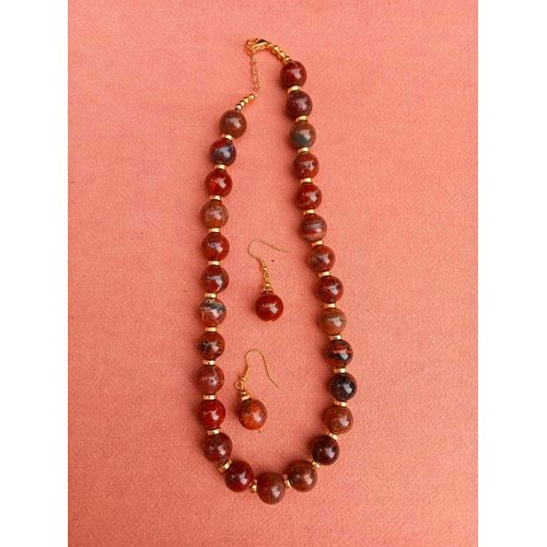 Set Collier Et Boucles D'oreilles En Jaspe Rouge